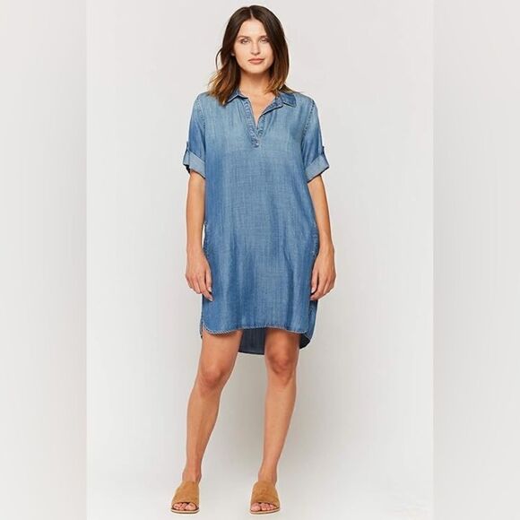 3/$20 Velvet Heart Aisha Tencel Chambray Blue Shirt Tunic Dress w/Pockets(Small) - Picture 1 of 15